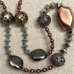 Mixed Media Long Beaded Chunky Necklace with Matching Earrings